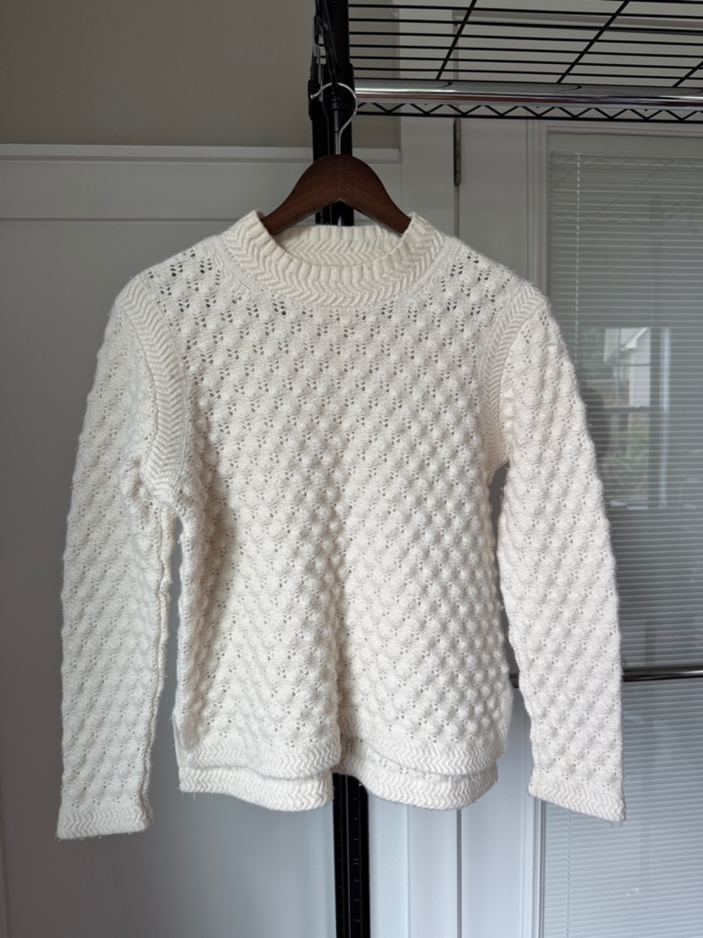 Textured Cream Crewneck Sweater